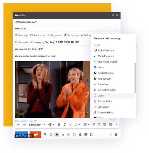 Mixmax sales email template with GIF included
